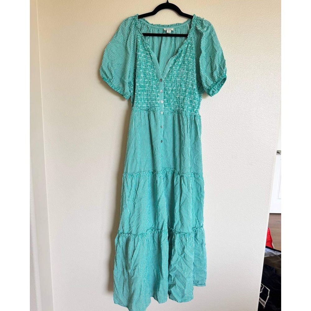 Sundance Topsail Tiered Green Striped Maxi Dress XXL Cottagecore Boho Resortwear - Picture 2 of 6